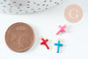 Pendentif croix acier 304 inoxydable doré émail multicolore 10mm, x10 (G10747)