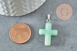Pendentif croix aventurine verte naturelle laiton platine 15mm, x1 (G1977)
