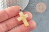 Pendentif croix jade naturel jaune topaze acier inoxydable 29mm,pendentif pierre, support argent, création bijouxjade naturel, x1 G5699