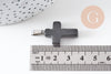 Pendentif croix jade naturel noir acier inoxydable 29mm,pendentif pierre, support argent, création bijoux,jade naturel,l x1 (G5704)
