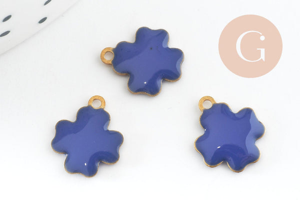 Pendentif croix laiton brut émail bleu 10mm, breloque laiton création bijoux DIY, x10 G3581