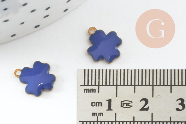 Pendentif croix laiton brut émail bleu 10mm, breloque laiton création bijoux DIY, x10 G3581