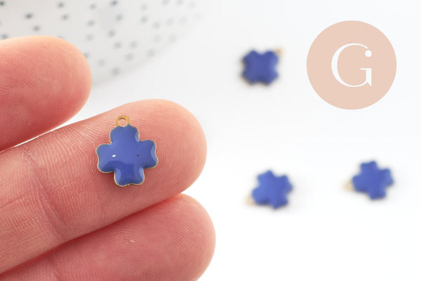 Pendentif croix laiton brut émail bleu 10mm, breloque laiton création bijoux DIY, x10 G3581