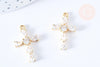 Pendentif croix laiton doré 18k zircons blancs transparents 24mm, création bijoux porte bonheur en zircon, x1 (G6988)