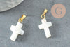 Pendentif croix nacre blanche, pendentif nacre,nacre support doré, pendentif,création bijoux, nacre naturelle, 22mm, x1 G1054
