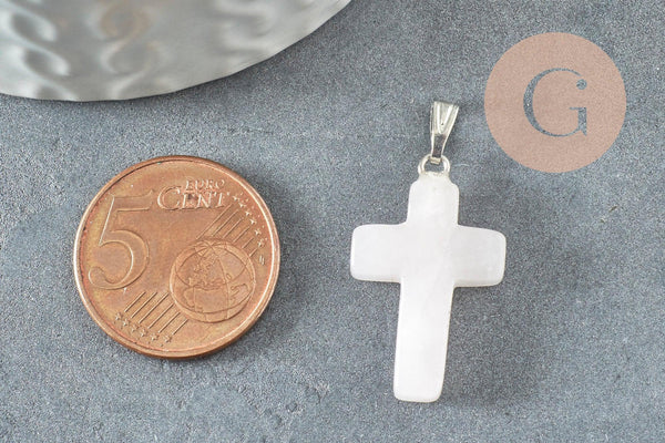 Pendentif croix quartz rose, fournitures créatives, pendentif pierre naturelle,quartz rose naturel, 15mm, x1 G0705