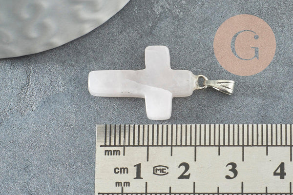 Pendentif croix quartz rose, fournitures créatives, pendentif pierre naturelle,quartz rose naturel, 15mm, x1 G0705