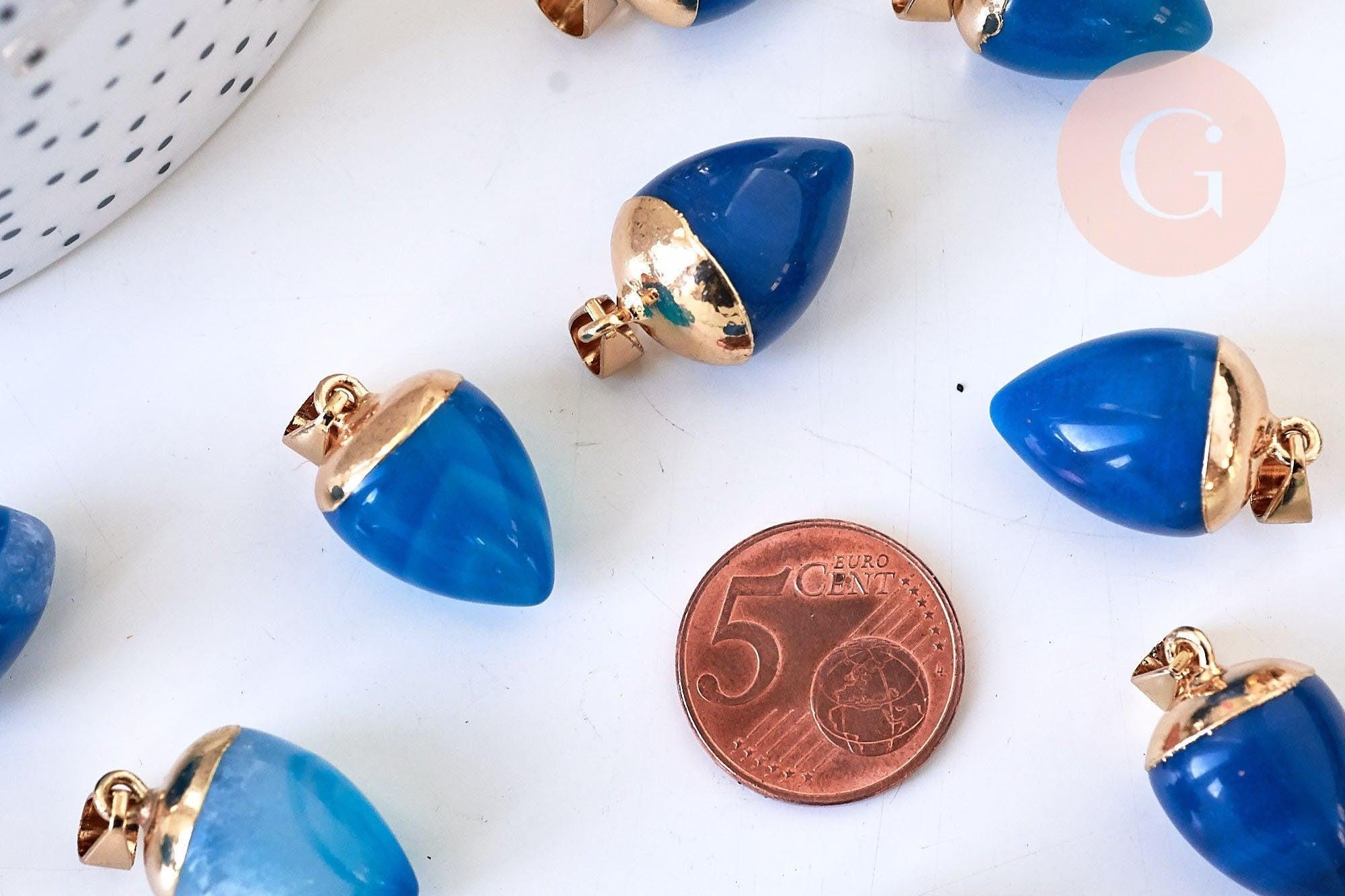Pendentif d'agate naturelle teintée en bleue 24mm, x1 (G5588)