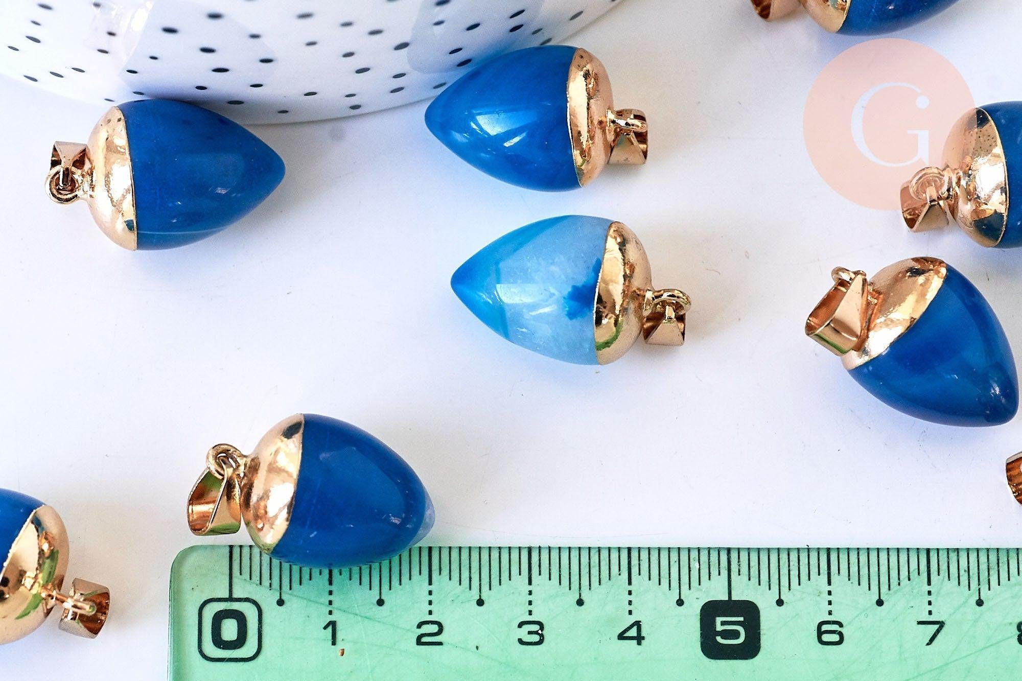 Pendentif d'agate naturelle teintée en bleue 24mm, x1 (G5588)