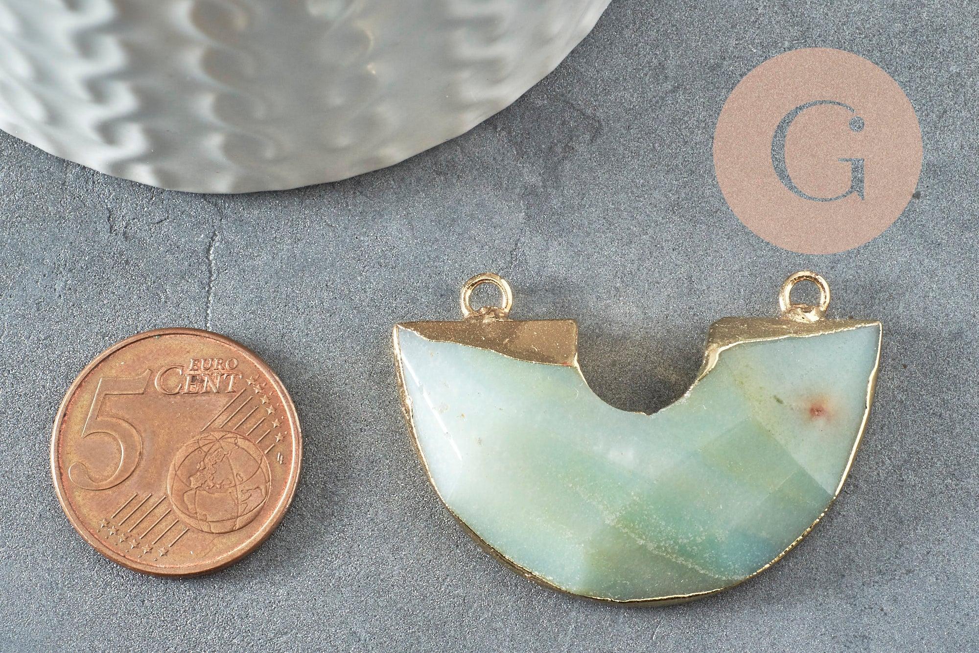 Pendentif demi-cercle amazonite fer doré 41mm, pendentif pierre amazonite naturelle, x1 G0585