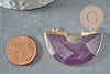 Pendentif demi-cercle améthyste fer doré 41mm,pendentif bijoux,lune améthyste,pendentif pierre améthyste naturelle, x1 G2331