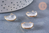Pendentif demi-cercle en cristal de roche facetté laiton doré 18mm, x1 (G6865)