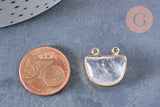Pendentif demi-cercle en cristal de roche facetté laiton doré 18mm, x1 (G6865)