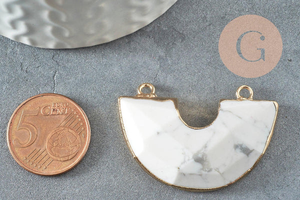 Pendentif demi-cercle howlite naturel fer doré 41mm,pendentif bijoux pierrenaturelle, création bijoux, x1 G1388