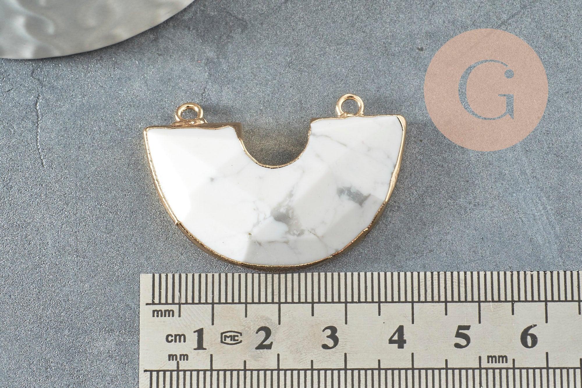 Pendentif demi-cercle howlite naturel fer doré 41mm,pendentif bijoux pierrenaturelle, création bijoux, x1 G1388