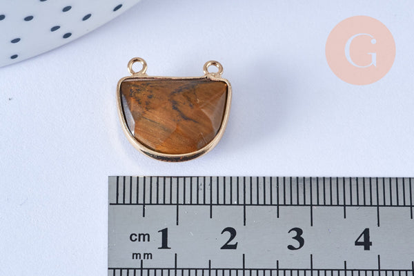 Pendentif demi-cercle œil de tigre, fournitures création bijoux, pendentif bijoux, oeil de tigre naturel,18mm, x1 (G6697)
