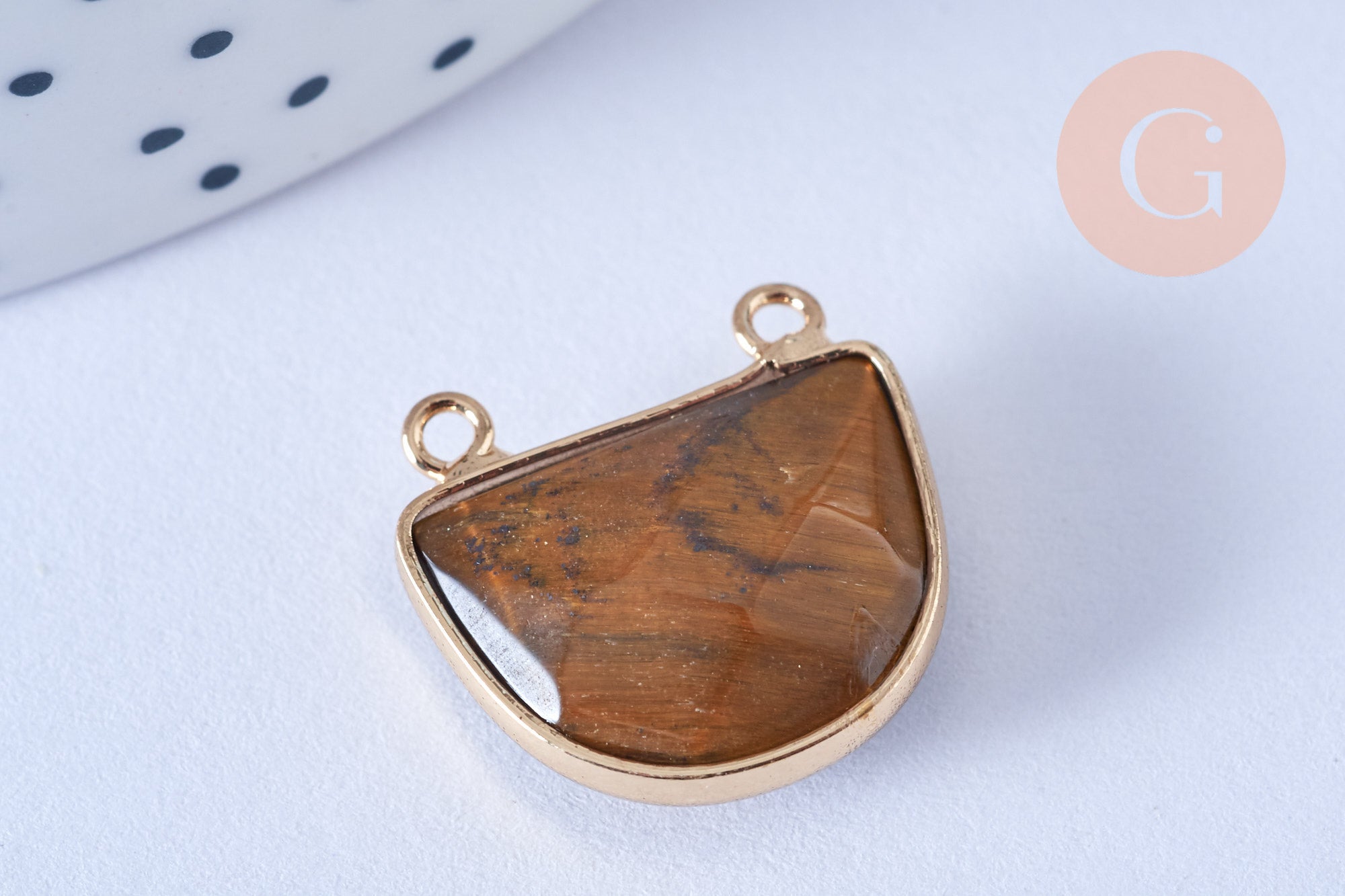Pendentif demi-cercle œil de tigre, fournitures création bijoux, pendentif bijoux, oeil de tigre naturel,18mm, x1 (G6697)