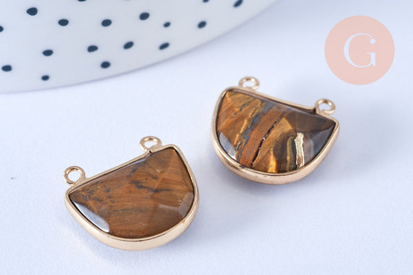 Pendentif demi-cercle œil de tigre, fournitures création bijoux, pendentif bijoux, oeil de tigre naturel,18mm, x1 (G6697)