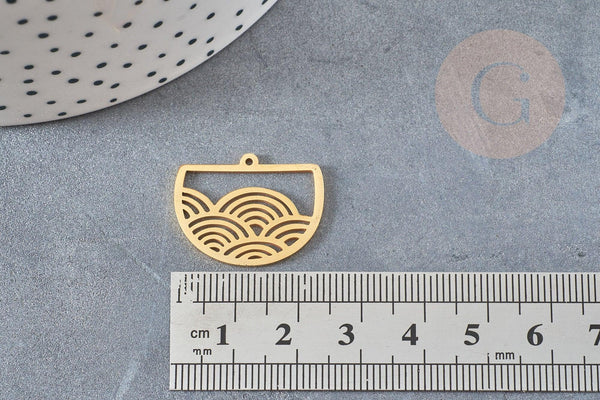 Pendentif demi-cercle vagues acier 201 inoxydable doré 24mm, création bijoux japon, x1 G6121