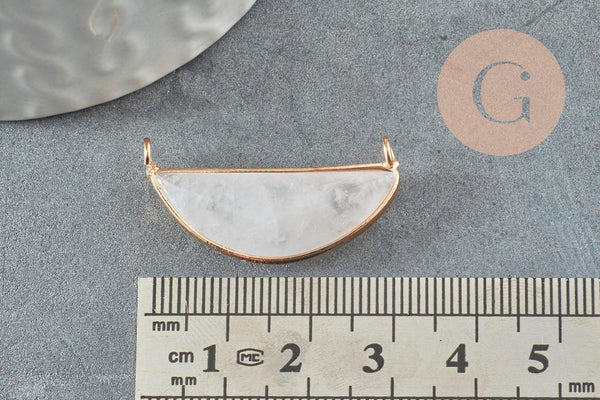 Pendentif demi-lune Cristal de roche naturel laiton doré 32mm,creation bijou pierre naturelle, x1 G0164