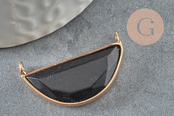 Pendentif demi-lune jade naturel noir laiton doré 32mm,creation bijou, Pendentif bijoux pierre naturelle, x1 G0353