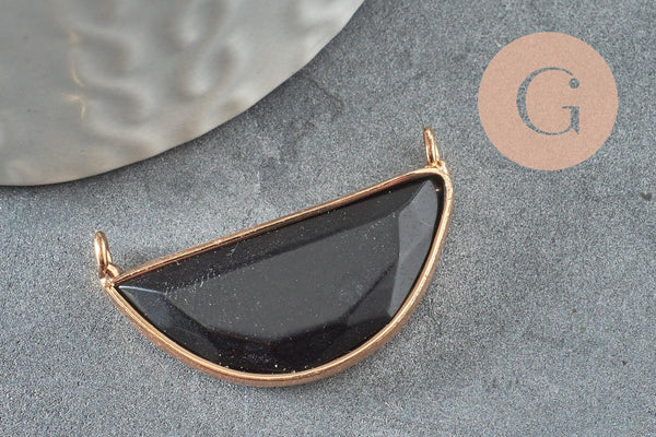 Pendentif demi-lune jade naturel noir laiton doré 32mm,creation bijou, Pendentif bijoux pierre naturelle, x1 G0353