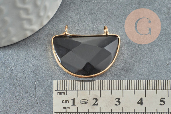 Pendentif demi-lune jade naturel noir teinté laiton doré32mm,création bijoux pierre naturelle, x1 G5887
