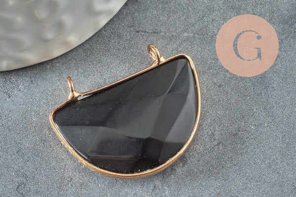 Pendentif demi-lune jade naturel noir teinté laiton doré32mm,création bijoux pierre naturelle, x1 G5887