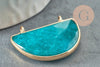 Pendentif demi-lune jade naturel teinté turquoise laiton doré 32mm, x1 (G1167)