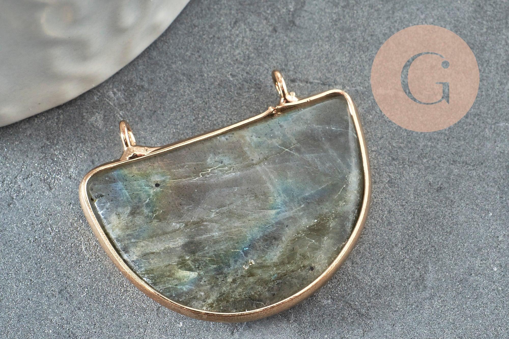 Pendentif demi-lune labradorite naturelle laiton doré 32mm,creation bijou, Pendentif bijoux,pendentif pierre, pierre naturelle,labradorite nature,36mm, x1 G2660
