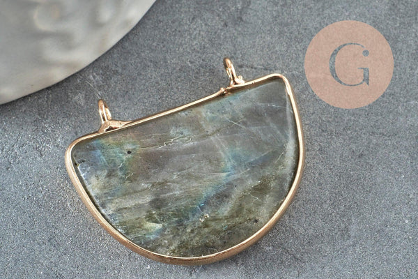 Pendentif demi-lune labradorite naturelle laiton doré 32mm,creation bijou, Pendentif bijoux,pendentif pierre, pierre naturelle,labradorite nature,36mm, x1 G2660