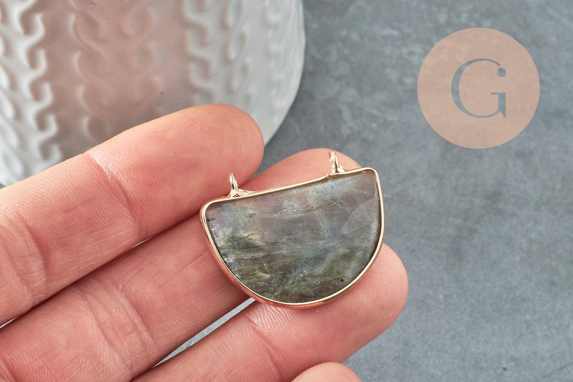 Pendentif demi-lune labradorite naturelle laiton doré 32mm,creation bijou, Pendentif bijoux,pendentif pierre, pierre naturelle,labradorite nature,36mm, x1 G2660