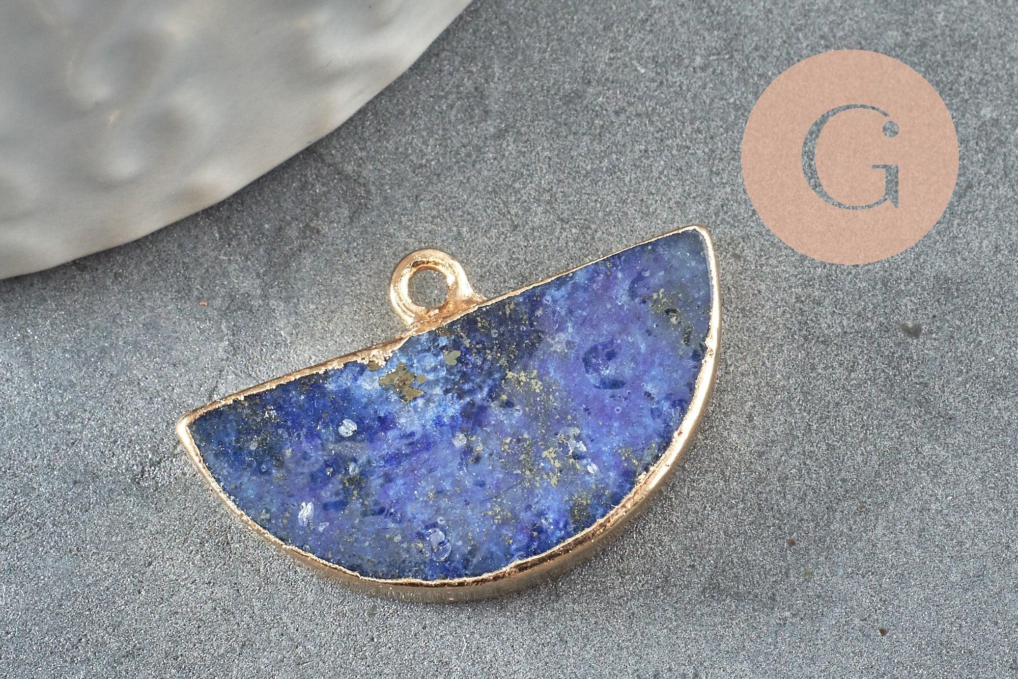 Pendentif demi-lune lapis lazuli naturel fer doré 27mm, x1 (G3941)