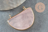 Pendentif demi-lune quartz rose naturel laiton doré 32mm,création bijoux litothérapie, x1 G0740