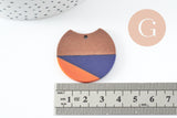 Pendentif disque en bois de noyer résine bleus et orange 37mm, x2 (G9849)