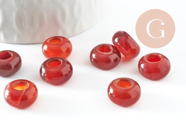 Pendentif donut cornaline naturelle pour création de bijou en pierre, pendentif pierre cercle,14mm, x2 (G3413)