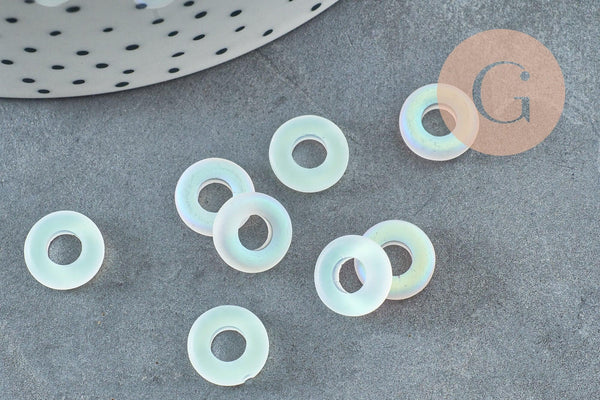 Pendentif donut disque verre blanc irisé 10x3mm,x10 (G6380)