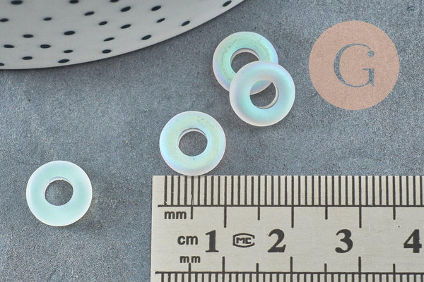 Pendentif donut disque verre blanc irisé 10x3mm,x10 (G6380)