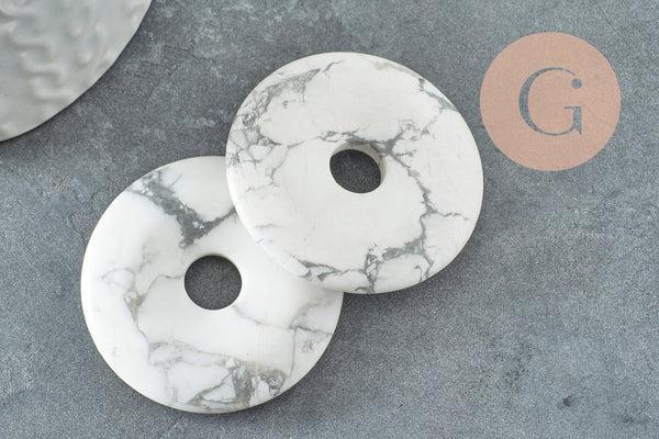 Pendentif donut howlite blanche marbrée,pendentif bijoux pierre, howlite naturelle,39-40mm, x1 (G4367)