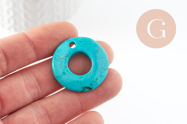 Pendentif donut howlite turquoise,pendentif bijoux pierre, howlite naturelle,30mm, x1 (G3982)