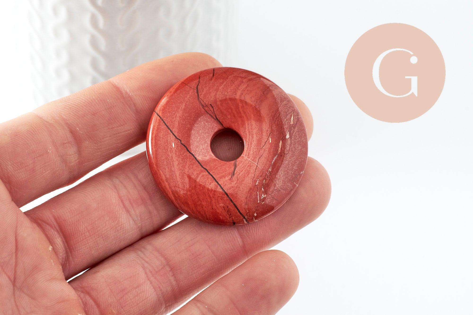 Pendentif donut jaspe rouge 40mm,un pendentif en jaspe naturel pour création bijou pierre naturelle, x1 (G3201)
