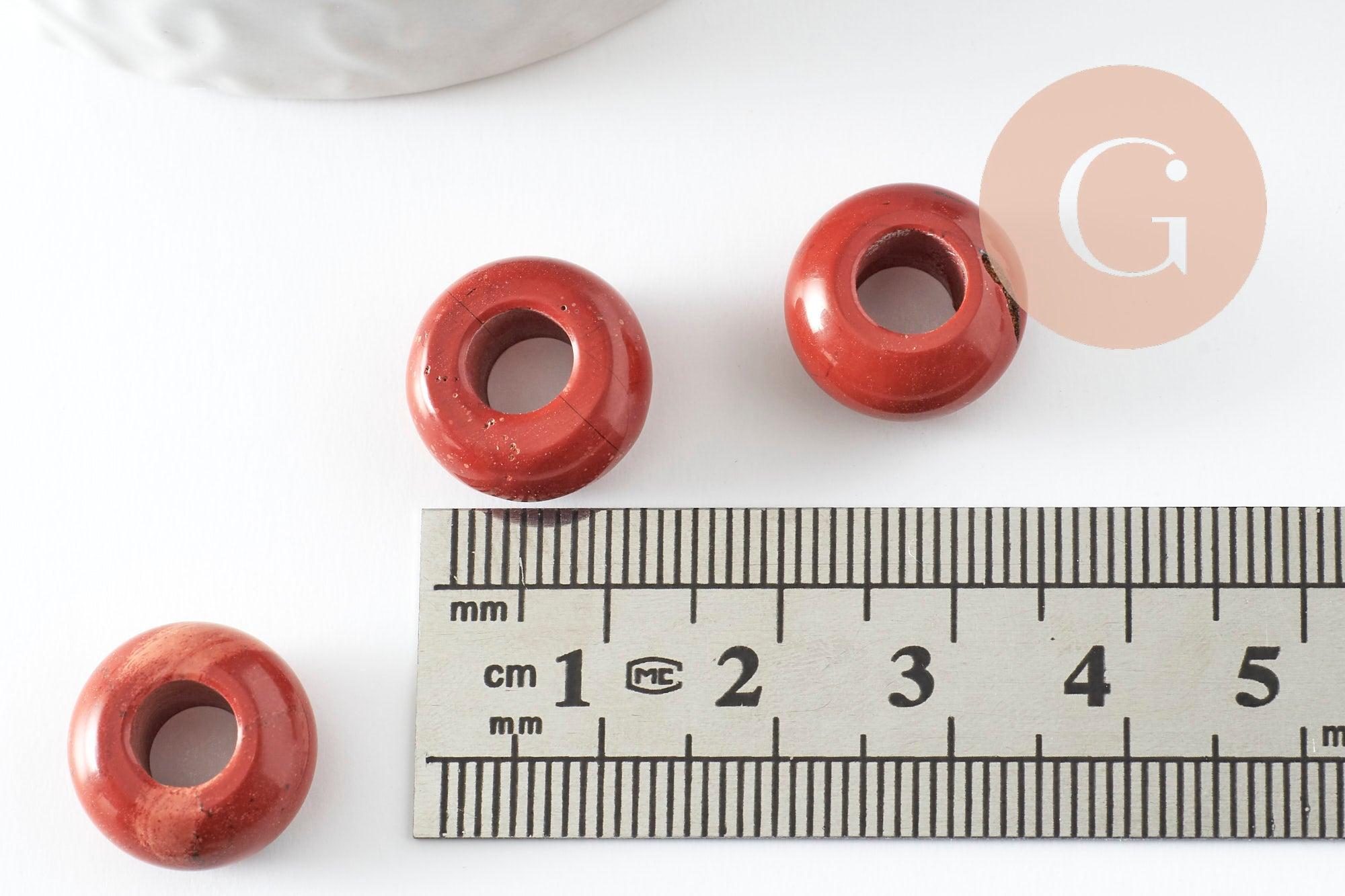 Pendentif donut jaspe rouge naturel pour création de bijou en pierre, pendentif pierre cercle,14mm, x2 (G4494)