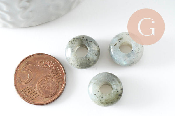 Pendentif donut labradorite naturelle 14mm pour création de bijou en pierre, pendentif pierre cercle, x2 (G5927)