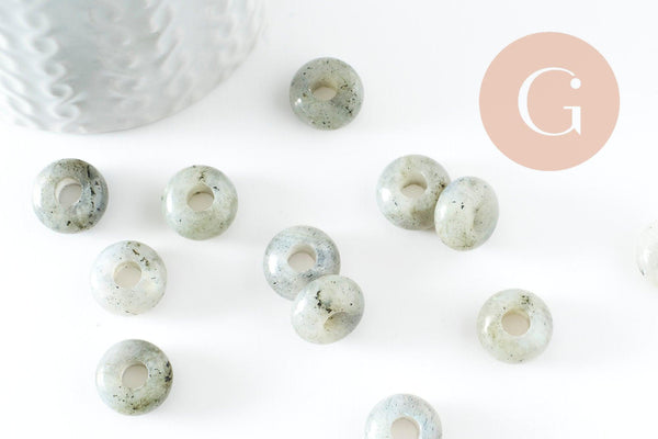 Pendentif donut labradorite naturelle 14mm pour création de bijou en pierre, pendentif pierre cercle, x2 (G5927)