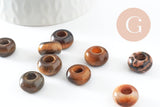 Pendentif donut oeil de tigre naturel pour création de bijou en pierre, pendentif pierre cercle,14mm, x2 (G5217)