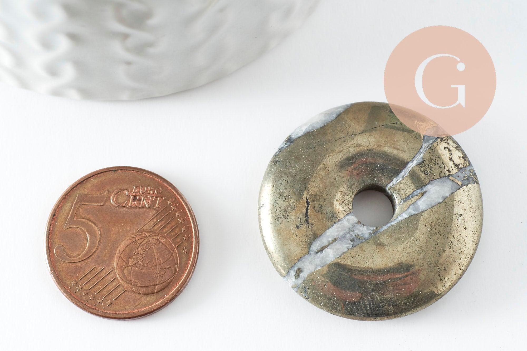 Pendentif donut pyrite grise naturelle 30x5mm, x1 (G2047)