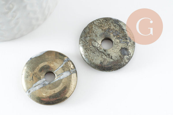 Pendentif donut pyrite grise naturelle 30x5mm, x1 (G2047)