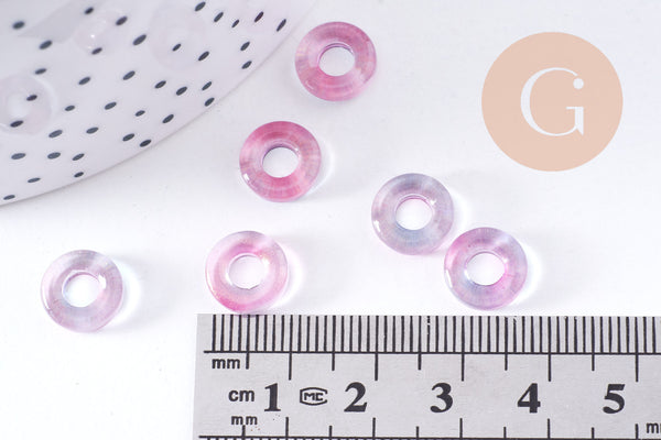Pendentif donut verre jaune violet 10x3mm, x10 (G3506)