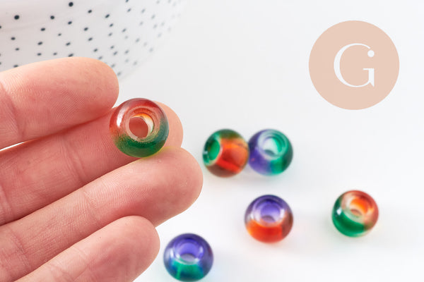 Pendentif donut verre multicolore, un pendentif rond verre pour vos créations de bijoux,15x10mm, x 2 (G3276)