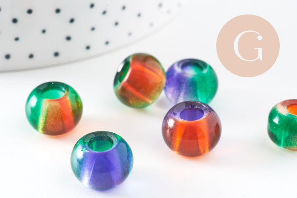 Pendentif donut verre multicolore, un pendentif rond verre pour vos créations de bijoux,15x10mm, x 2 (G3276)